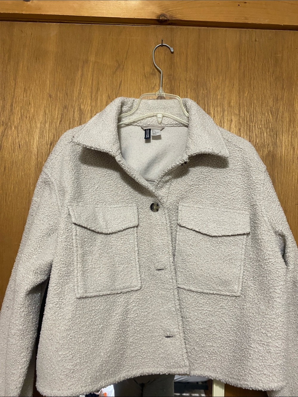 H&M Cream Teddy Bouclé Jacket with Chest Pockets